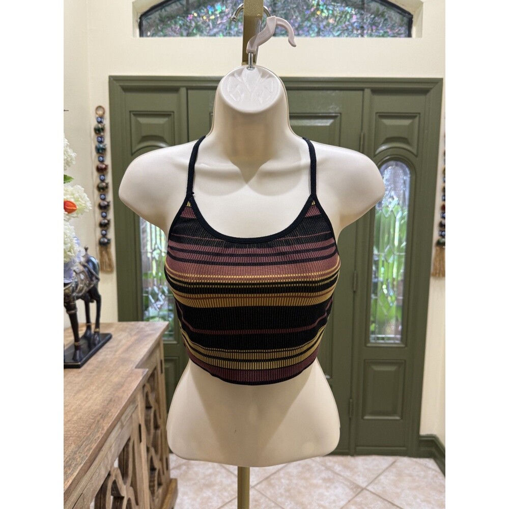Colisie black, red & yellow striped ribbed crop top size medium